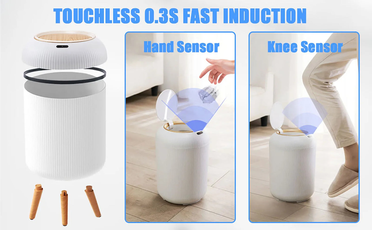 Automatic Trash Can with Lid, Small Plastic Smart Trash Can, Motion Sensor Trash Can for Bedroom, Bathroom, Kitchen, Office