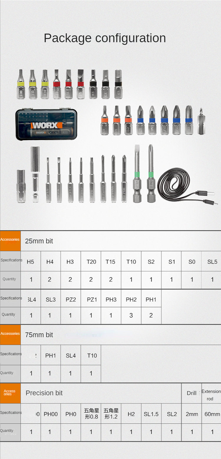 Youpin Worx 4V Mini Electrical Screwdriver Set WX242 Smart Cordless Electric Screw Driver USB Rechargeable 30 Bit Set Drill Tool